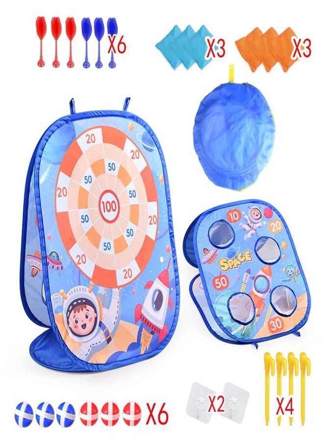 بيبي جو مجموعة ألعاب BabyGo 2 في 1 للأطفال بتصميم فضائي، لوحة رمي السهام ولعبة رمي السهام | لعبة تصويب داخلية وخارجية للأولاد والبنات | 6 كرات لاصقة، 6 سهام، 6 أكياس فاصولياء، لوحة قابلة للطي وحقيبة حمل | لعبة تعليمية ممتعة للأطفال من عمر 3 سنوات فما فوق - Image 2